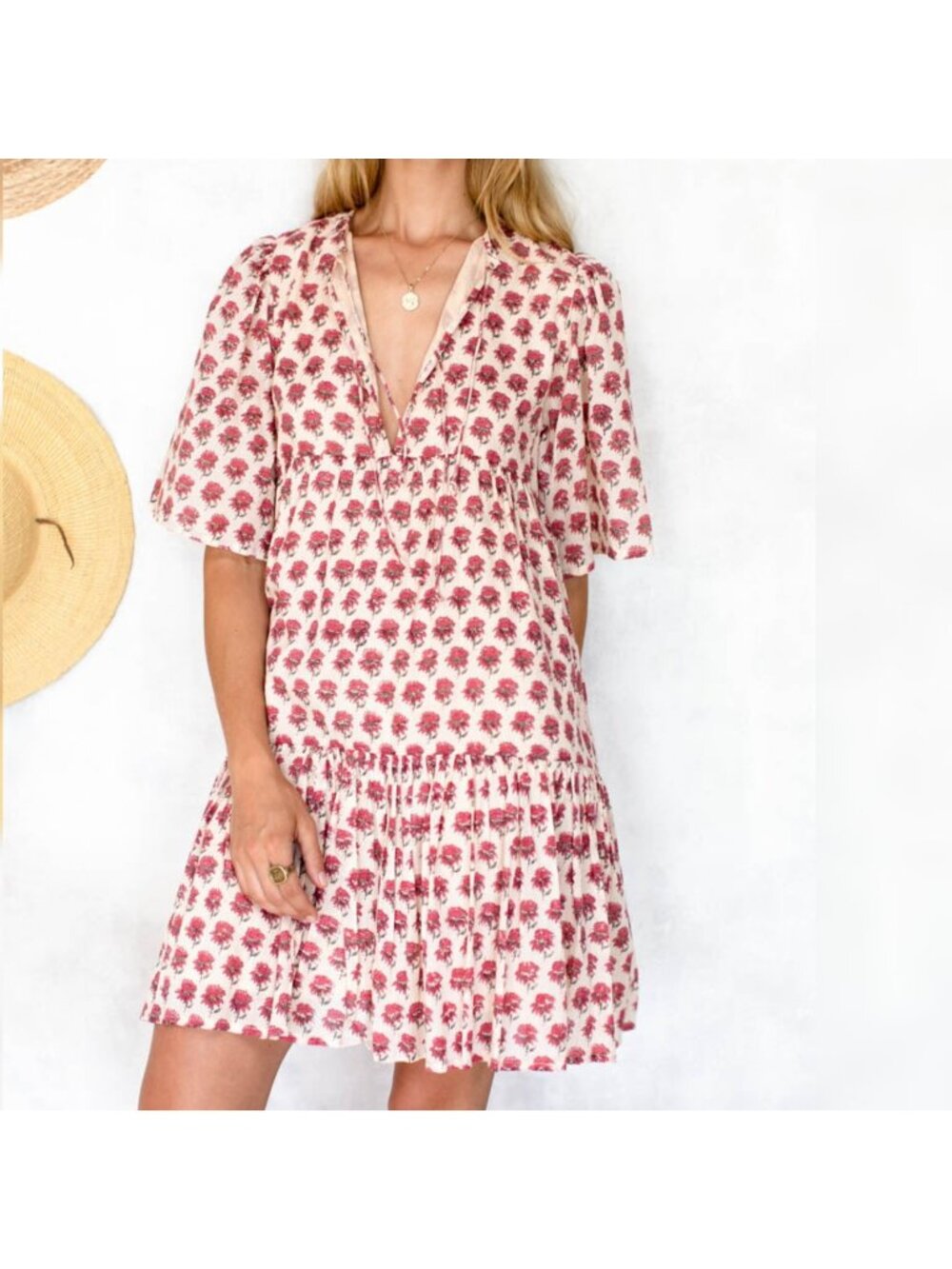 NEW Emerson Fry Size M/L India Collection Isla Dress 2 Alma Organic Beige Rose